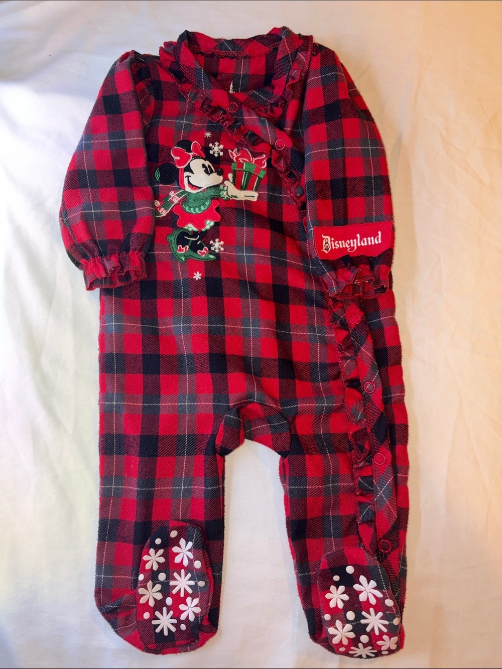 Disney Red and Black Plaid Minnie Mouse Holiday Footed One-Piece